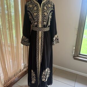 Black and Gold Embroidered Long Dress